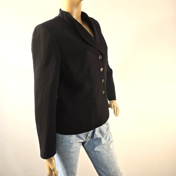 Le Suit Petite Career Blazer Jacket Black Pink Swiss Dots 4 Button Sz 10P - Picture 7 of 11